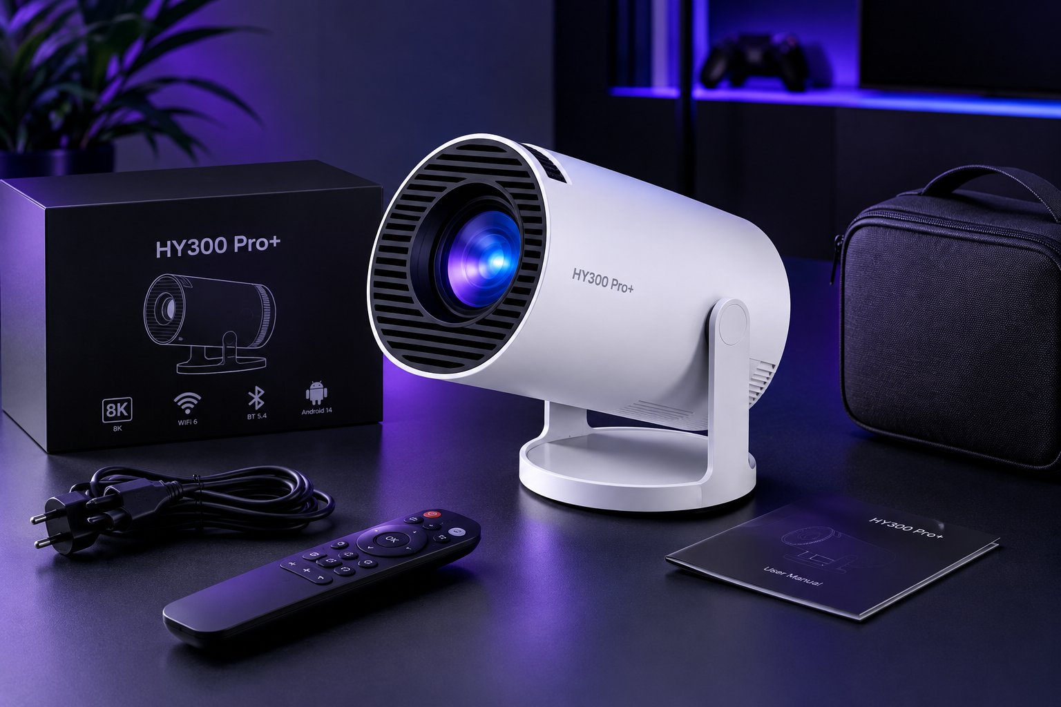 Nexivo Vision HY300 Pro+ – Przenośny Projektor 8K, Android 14, WiFi 6, Bluetooth 5.4